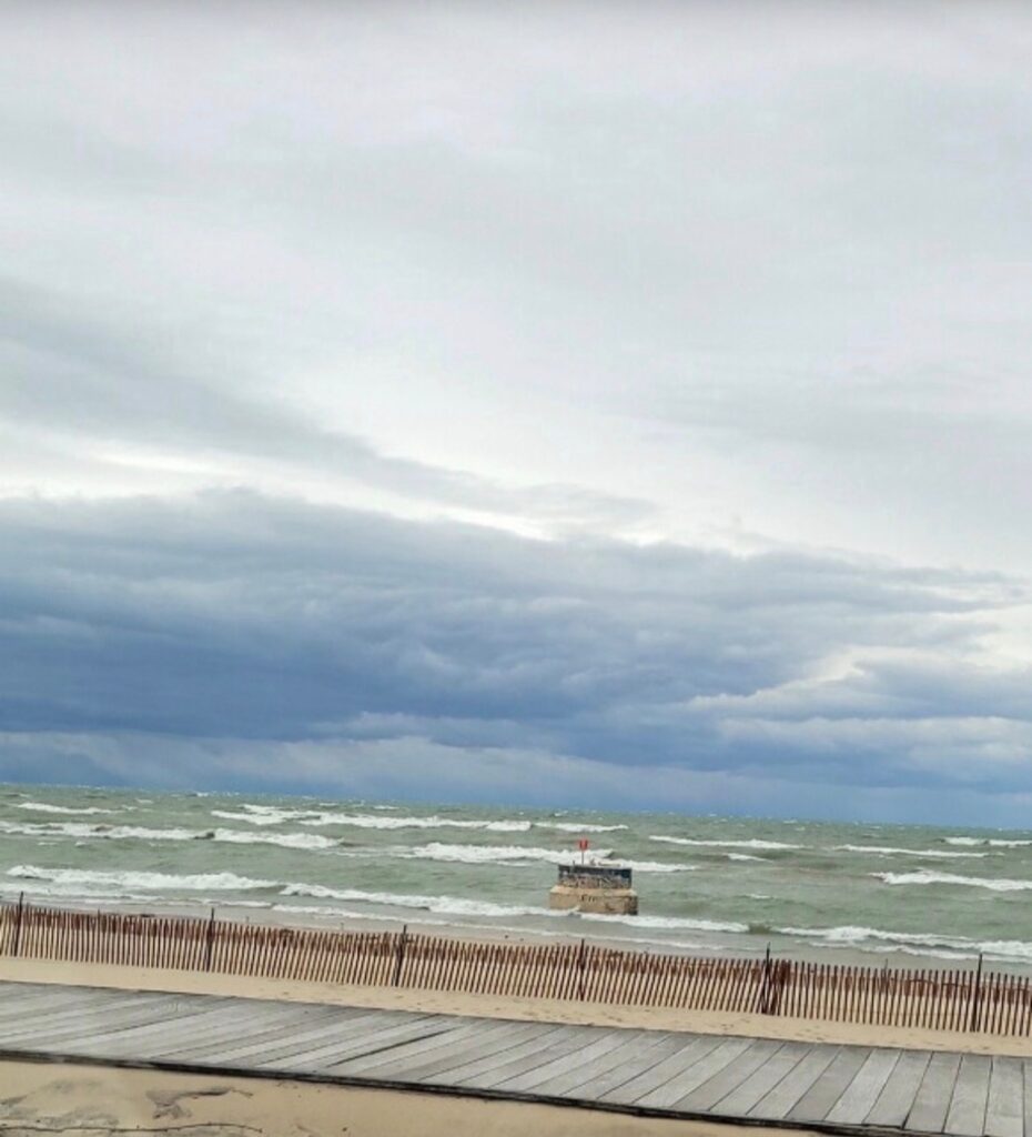 Dark storm clouds moving over Lake Michigan at Weko Beach in Bridgman, Michigan.