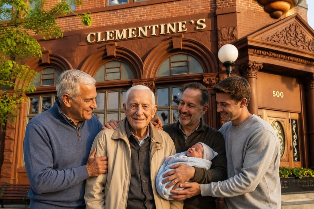 Five generations of a family outside Clementine’s restaurant in downtown South Haven, Michigan
